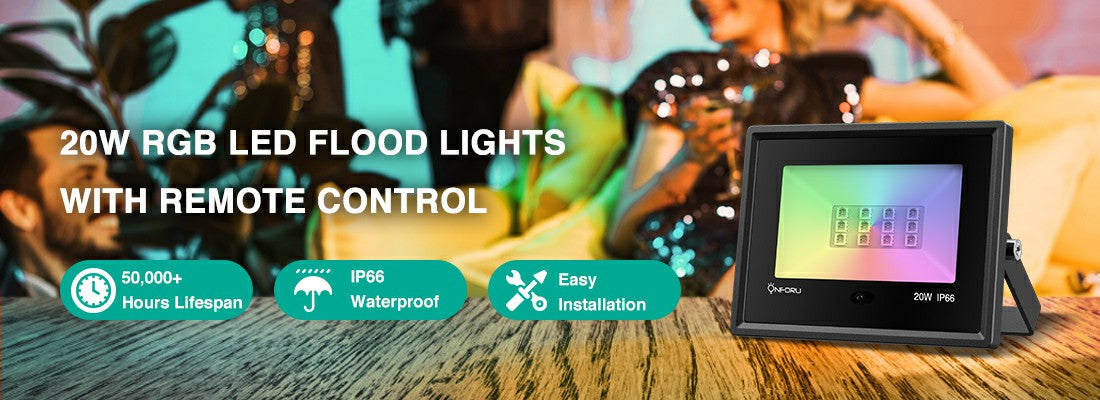 20W RGB LED Flood Lights with Remote Control 4 Pack, IP66 Waterproof Dimmable Color Changing Floodlight