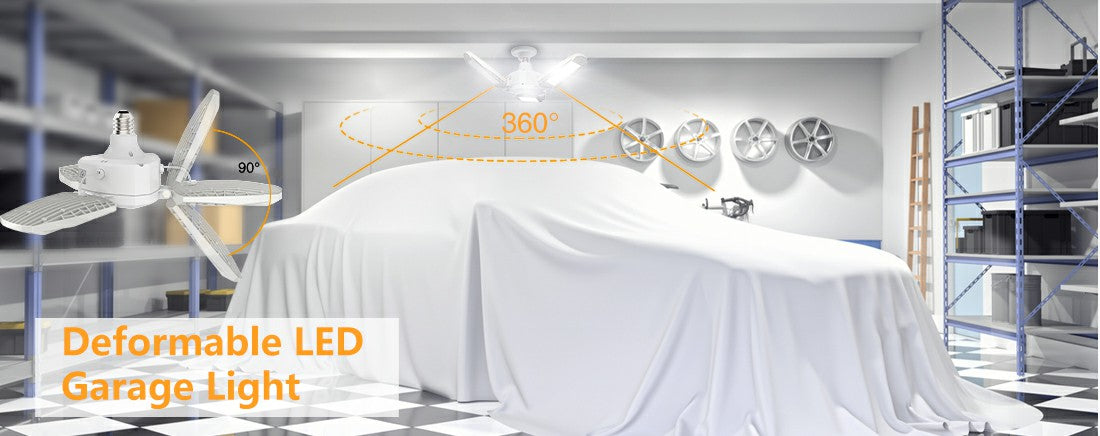 100W E26 LED Garage Lights 5000K Daylight White LED Light Bulbs with Adjustable Panels for Garage