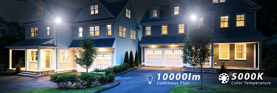 100W LED Flood Light with Plug 2 Pack, 10000lm IP66 Waterproof Super Bright Security Lights