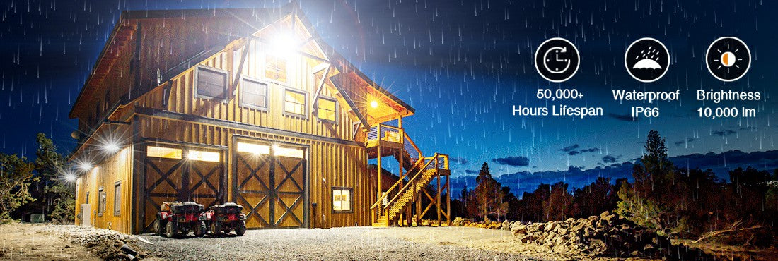 100W LED Flood Light with Plug 2 Pack, 10000lm IP66 Waterproof Super Bright Security Lights