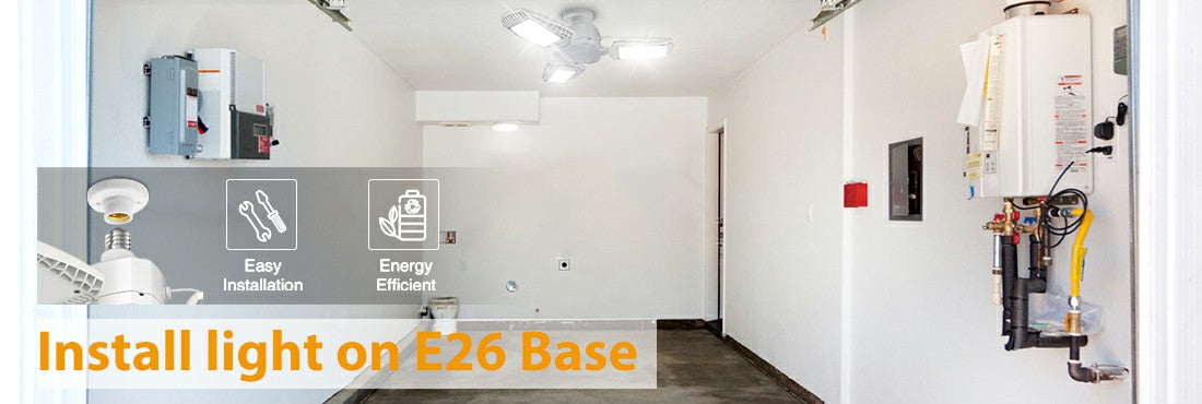 100W E26 LED Garage Lights 5000K Daylight White LED Light Bulbs with Adjustable Panels for Garage