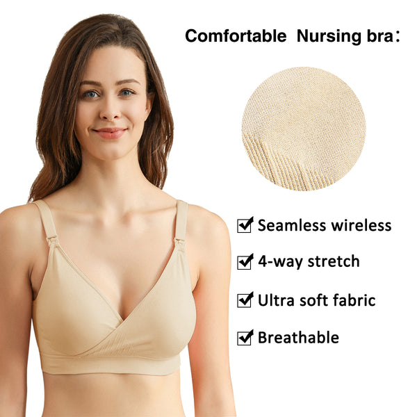 iloveSIA Women's V Neck Nursing Bra Seamless Maternity Breastfeeding Bra Pack of 3 detial picture