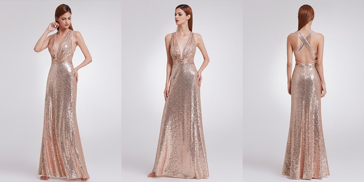 Sexy Sparkly Deep V-Neck Prom Dress