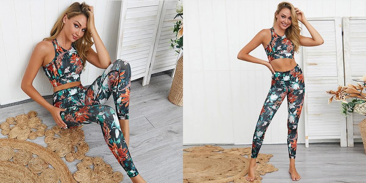 Floral Printed Sleeveless Yoga Sports Set for Women