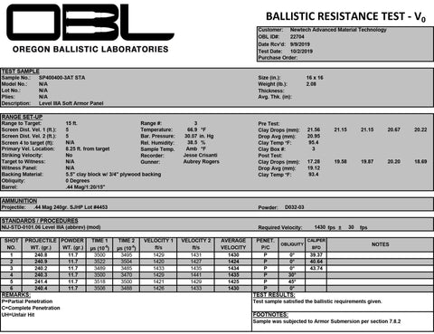 Bullet Proof Test Certificate