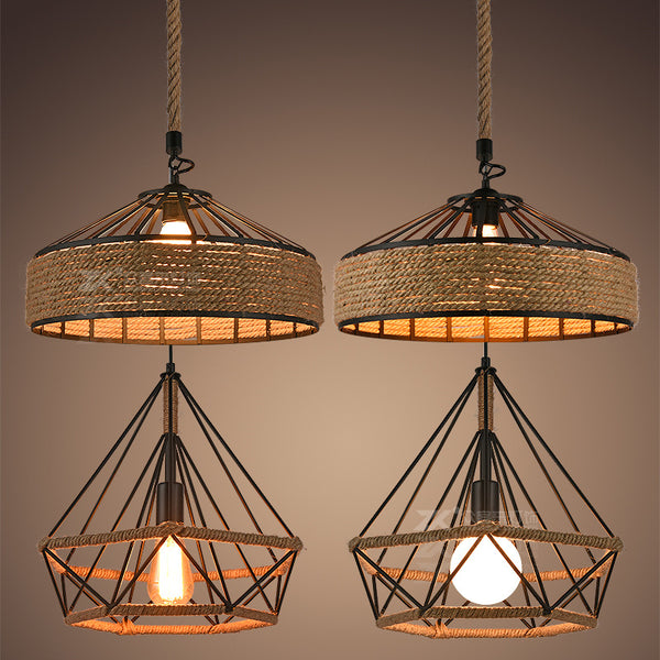 美式乡村复古loft创意个性麻绳吊灯蒙古包餐厅吧台火锅店灯具