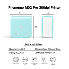 Phomemo M02 Pro Portable Mini Pocket Thermal Printer | Cyan
