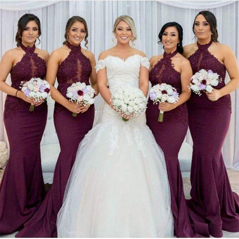 Maroon Halter Bridesmaid Dresse