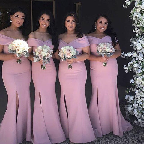 Sexy Mermaid Pink Bridesmaid Dresses Off the Shoulder