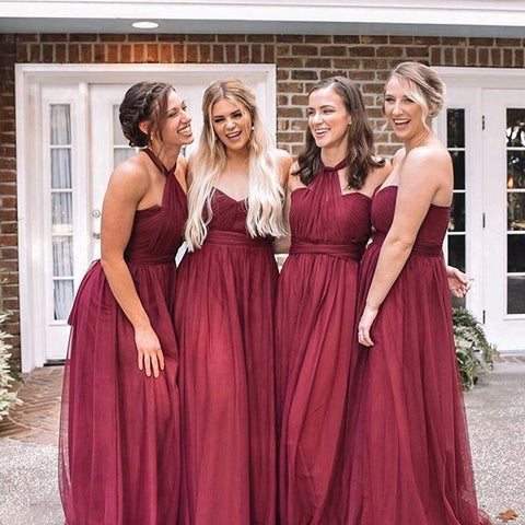 Tulle Convertible Burgundy Bridesmaid Dresses