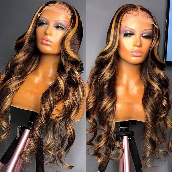 13x4 Highlight Brazilian Body Wave Lace Front Human Hair Wigs For Black Women Pre plucked