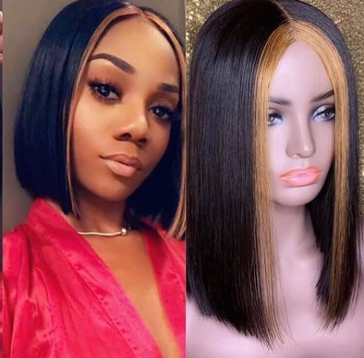 Highlight Bob Wig Ombre Brown Honey Blonde Short Bob Wigs for Black Women Transparent Lace Front Wig Colored Human Hair Wigs