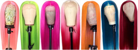 red green purple wigs