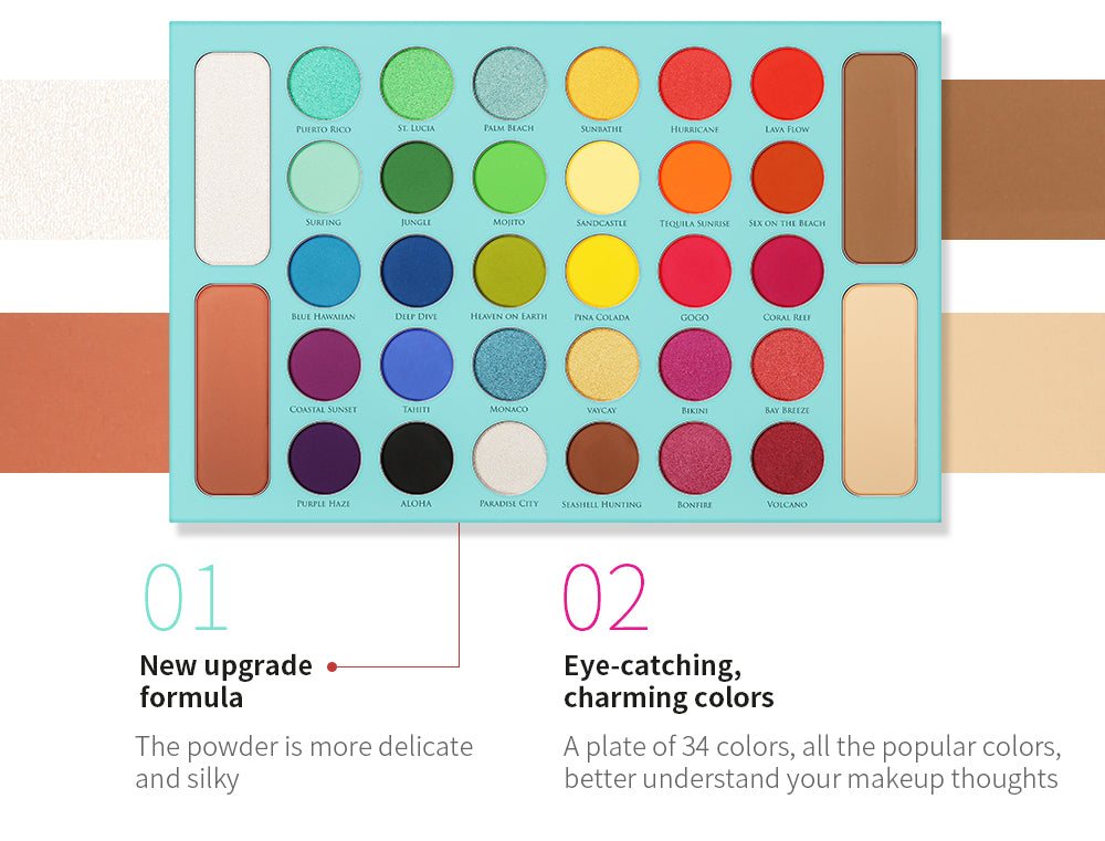 Docolor Eyeshadow palette Tropical 34 Color Eye Shadow Palette colorful eyeshadow glitter eyeshadow best eyeshadow palette Instagram eyeshadow euphoria makeup