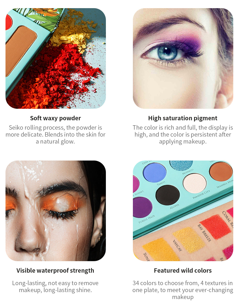 Docolor Eyeshadow palette Tropical 34 Color Eye Shadow Palette colorful eyeshadow glitter eyeshadow best eyeshadow palette Instagram eyeshadow euphoria makeup