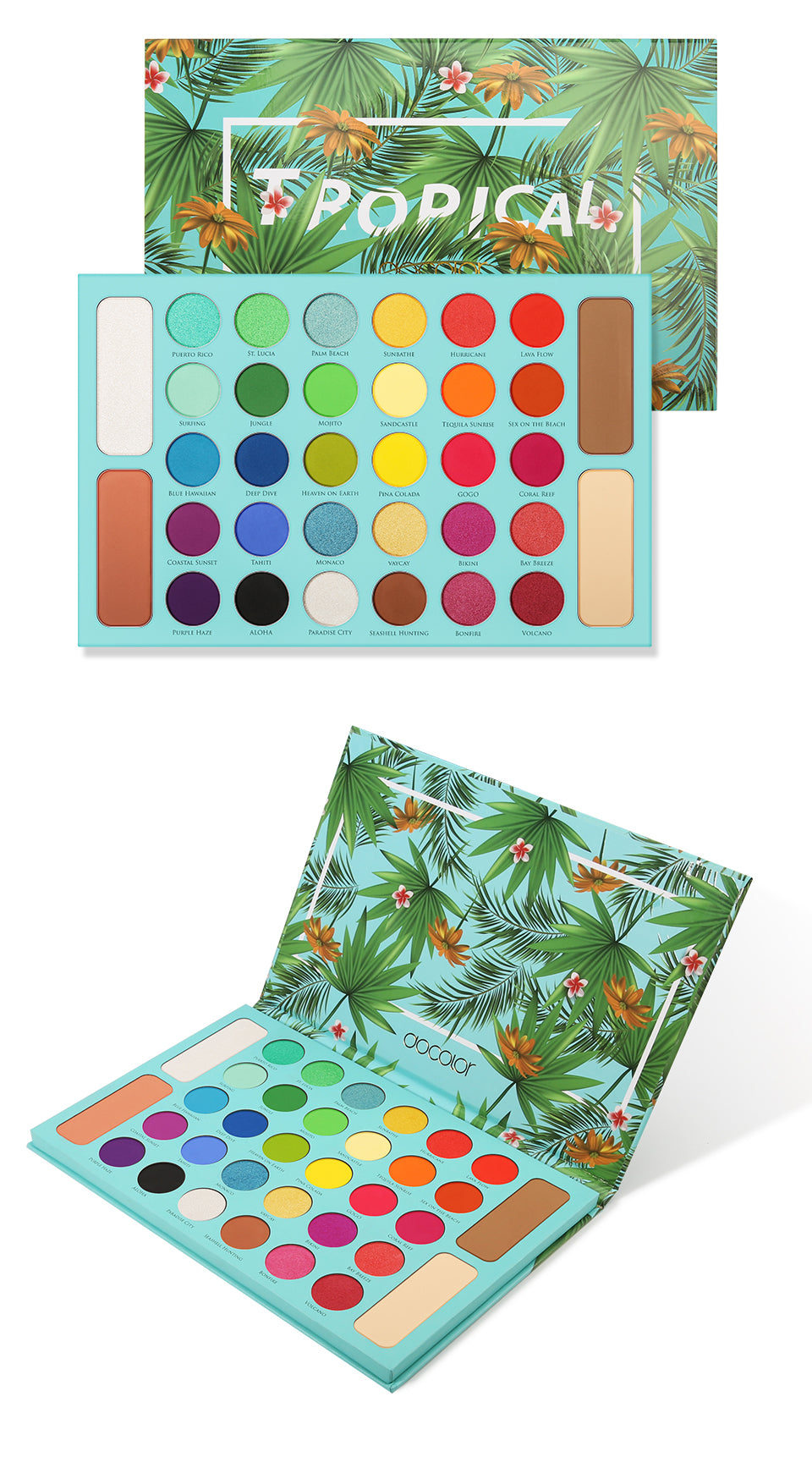 Docolor Eyeshadow palette Tropical 34 Color Eye Shadow Palette colorful eyeshadow glitter eyeshadow best eyeshadow palette Instagram eyeshadow euphoria makeup