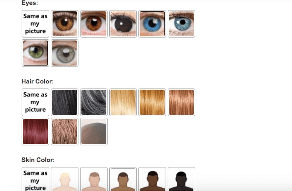 choose your hair, skin and eyes style for your bobblehead