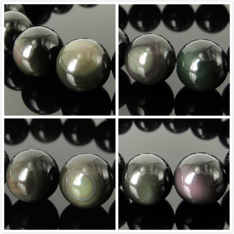 Beautiful natural black obsidian beads with rainbow color eye
