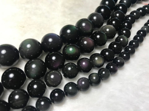 High quality natural rainbow black obsidian strand