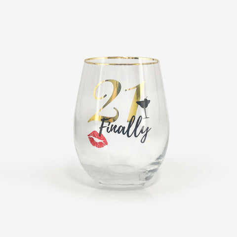 21st Birthday Stemless Wine Glass