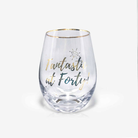 40th Birthday Gift Stemless Wine Glass