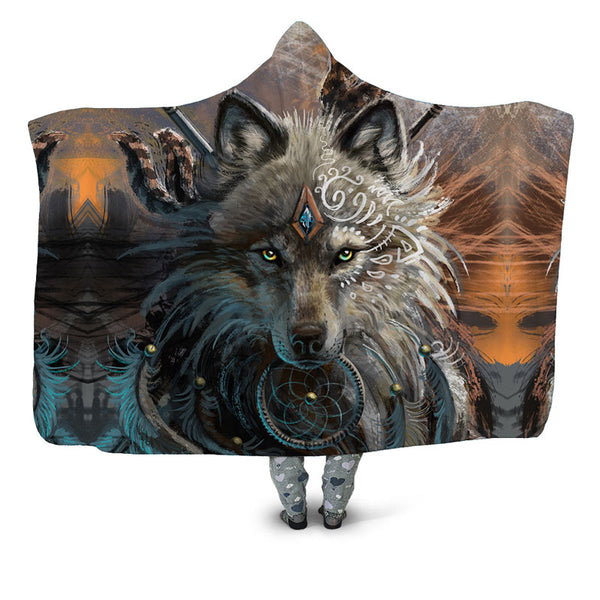 Warrior Wolf Hooded Blanket