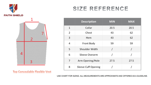 Concealable Flexible Rifle Armor Bulletproof vest size guide