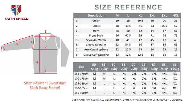 Slash Resistant Sweatshirt size guide