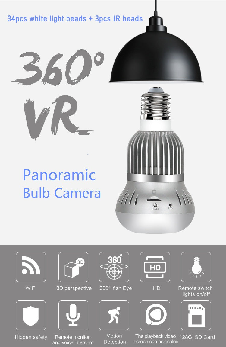 Cámara de bombillas WiFi de seguridad 1080P panorámica de 360 grados