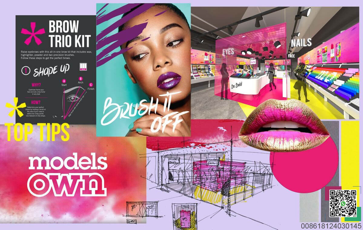 models own cosmetics shop draft and poster display