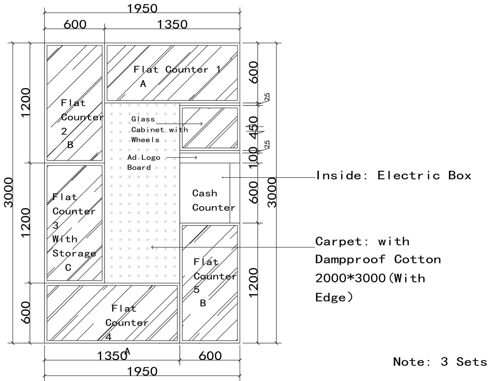 Copper color stainless steel jewelry kiosk floor plan