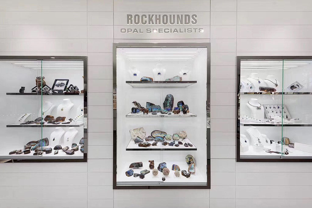 Glass Display Case with Led Lighting for ROCKHOUNDS OPAL  Store