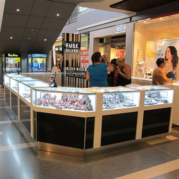 Glass Display Showcase with Led Light kiosk for FUSE Silver
