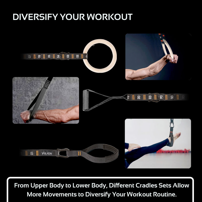 Wooden Gymnastics Rings Set Suspension Exercise Straps with Workout Handles set up home workout home gym equipment for men and women bodyweight workout- VulkenSports