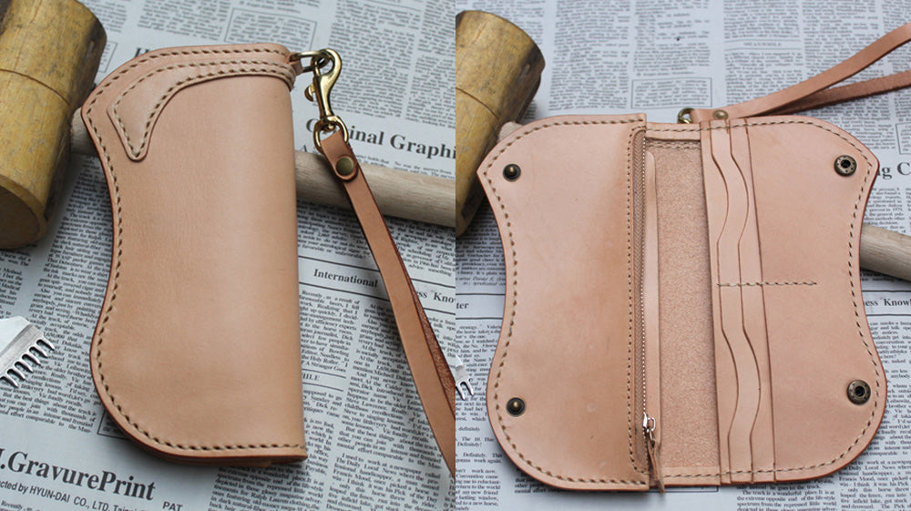 Handmade Leather Biker Wallet, Long Bifold Biker Wallet, Leather Motorcycle Wallet, Badass Biker Chain Wallet