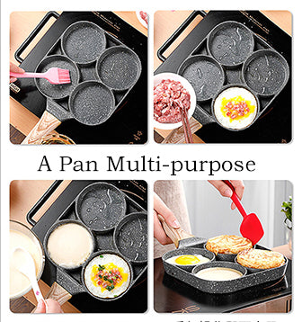  Four Hole Frying Pot, Stainless Steel Egg Frying Pan, 4 Hole  Fried Egg Burger Pan,Frying Pan Deepened Non Stick With Spatula Oil Brush  Four Hole Frying Pot For Breakfast Pancake: Home