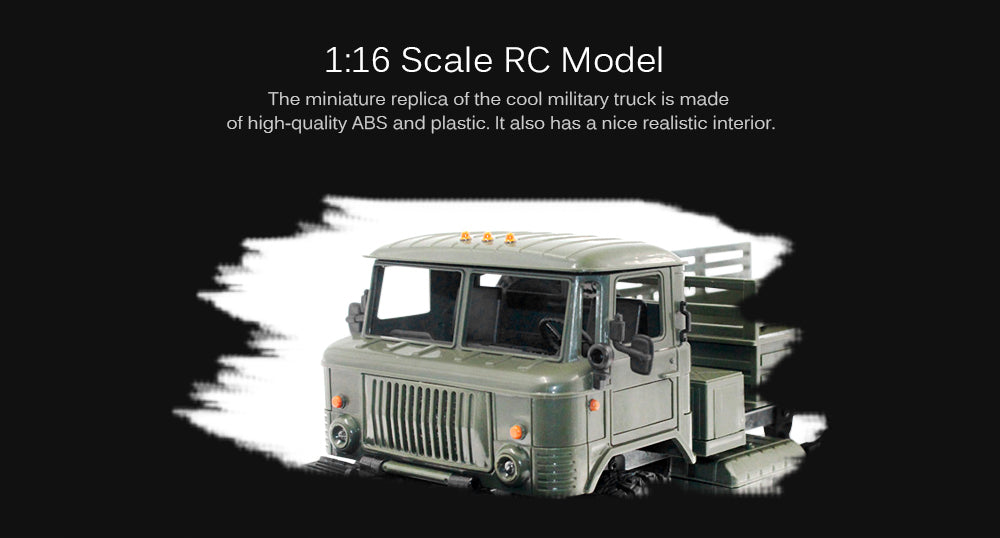 1£º16 ScaleRC Model The miniature repica of the cool military truck is made of high-quat yABS and plastic.It also has a nice realistic interior.