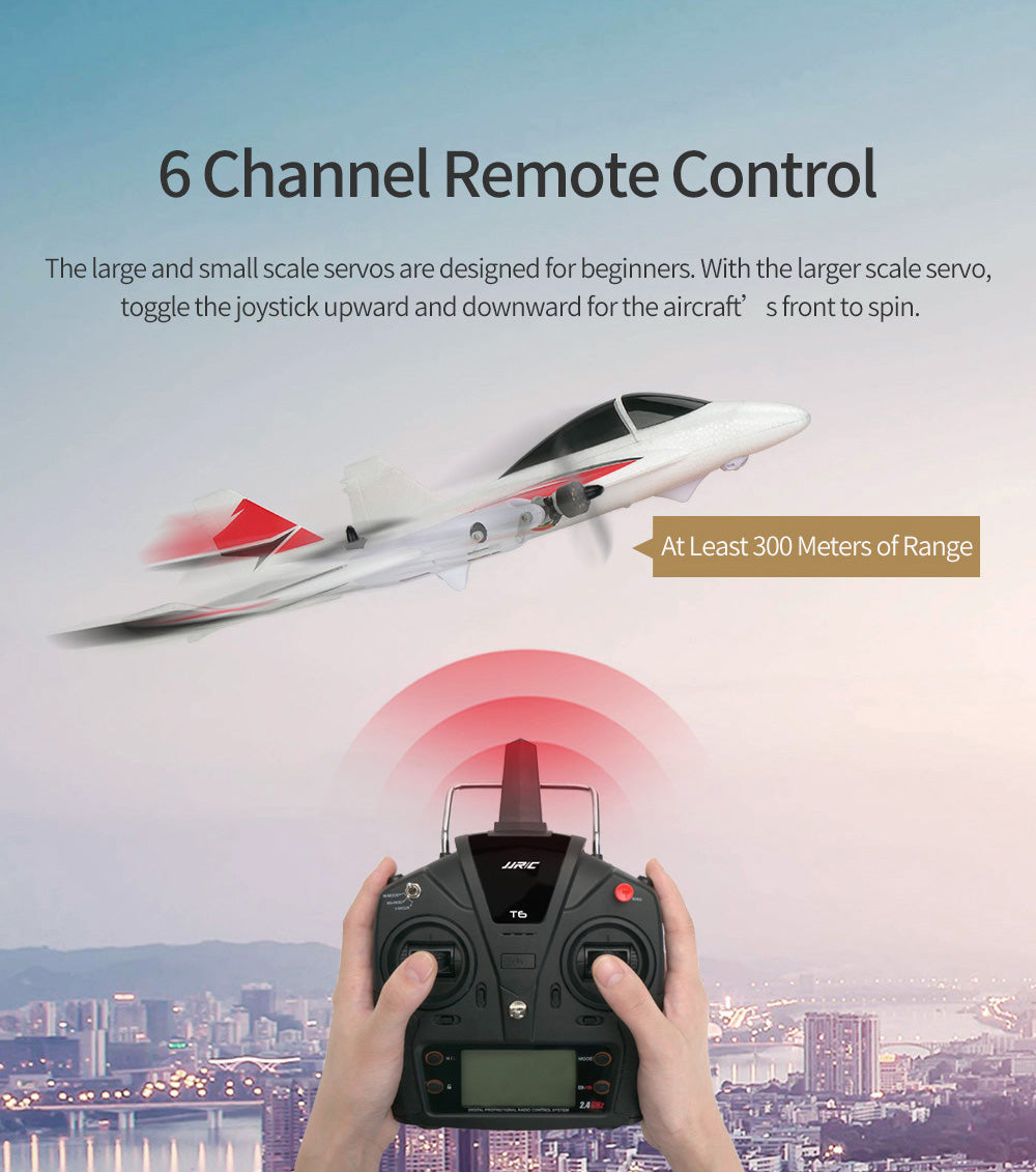 6Channet Remote Control,The large and small scale servos are designed for beginners.With the larger scale servo,toggle the joystick upward and downward for the aircraft'	s front to spin.