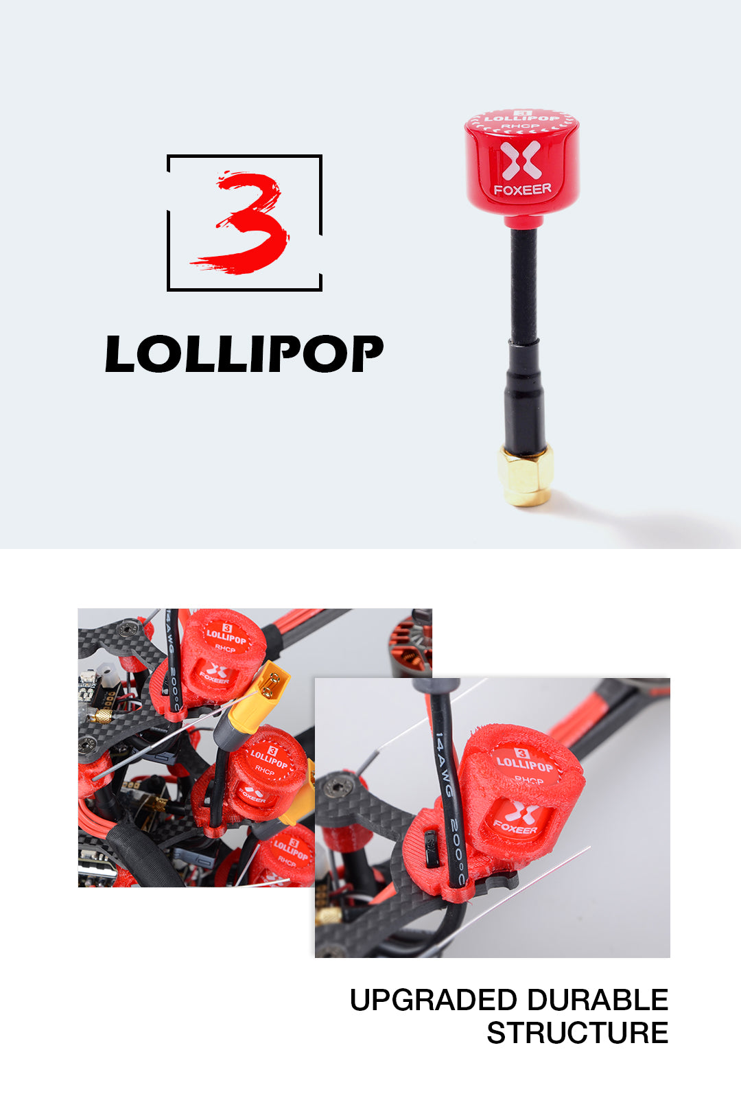 2pcs Foxeer 5.8G Lollipop 3 2.5DBi Omni FPV Antenna LHCP SMA Male for RC Drone