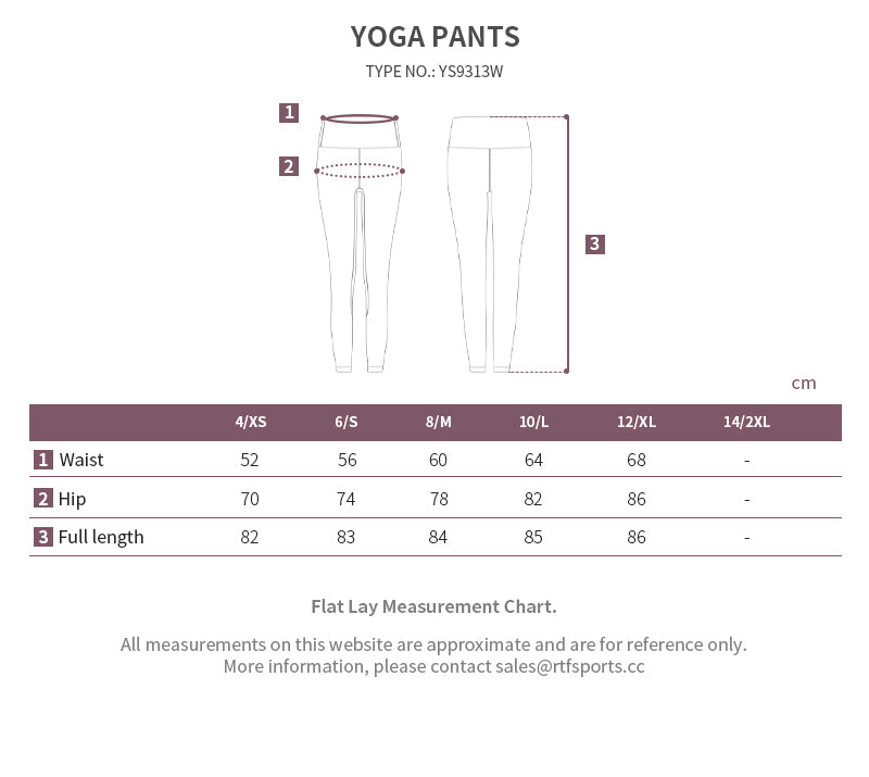 yoga leggings size chart