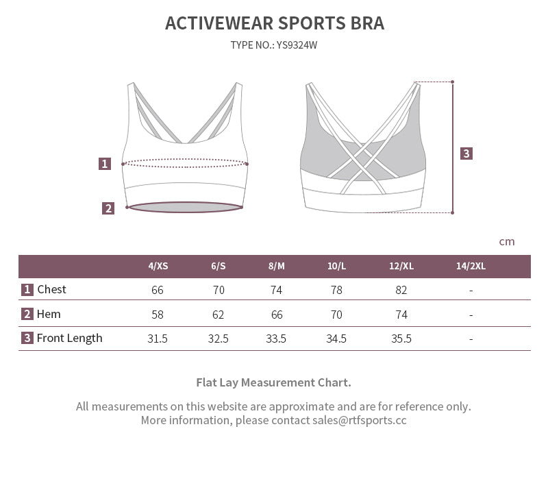 yoga bra size chart