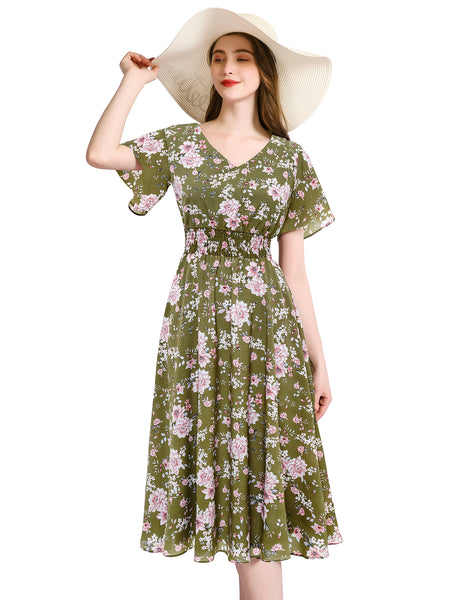 Floral Print Flowy Chiffon Dress | Gardenwed
