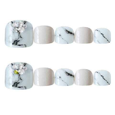 Design Summer Toe False Nail Rhinestone Pre Design Full Cover Red