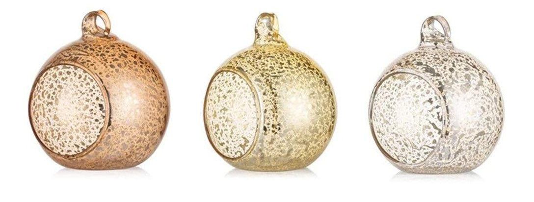 Mercury glass balls, gold, rose gold and silver