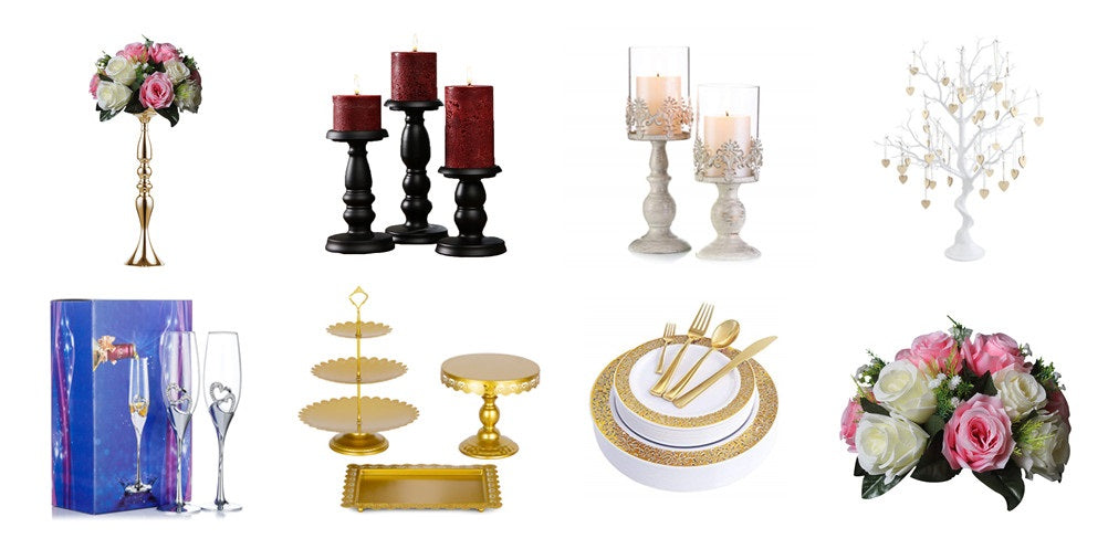 Candle Holders, Metal Vase for Centerpieces, Cake Stands and More