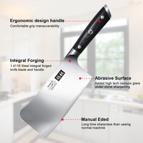 Shanzu 7 Inch Carbon Steel China Cleaver Butcher Knife For Chopping Bones Shan Zu