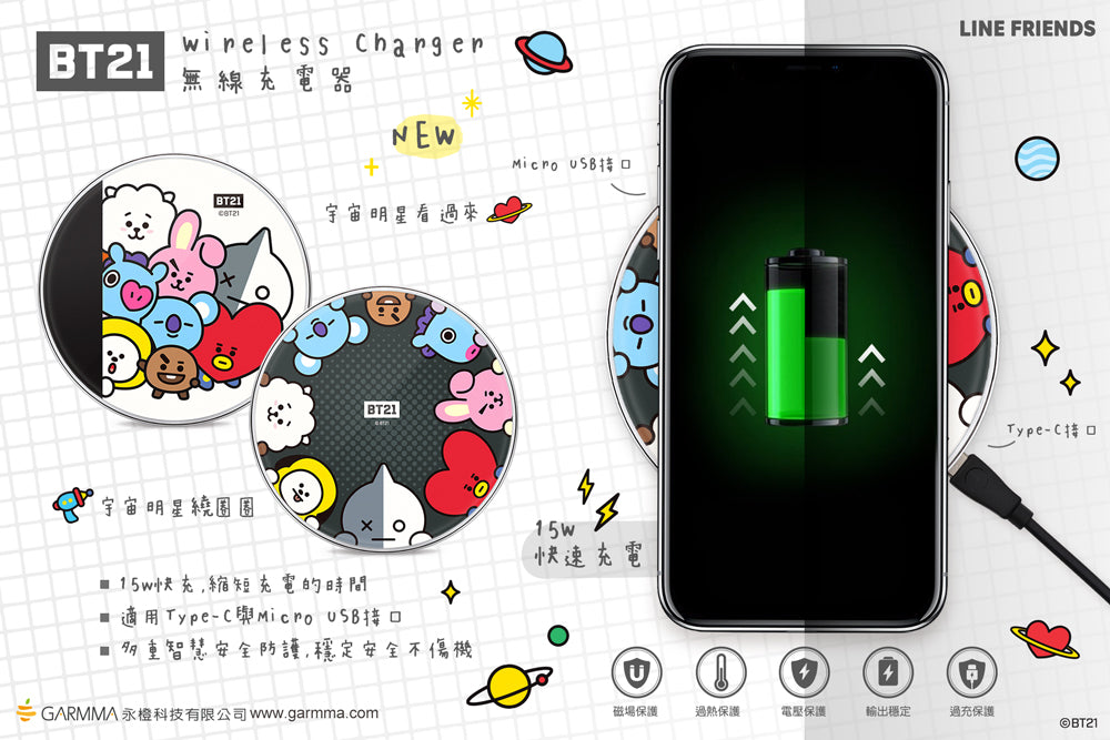 GARMM BT21 15W Fast Charging Pad Wireless Charger