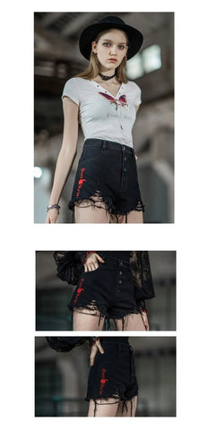 Women's Gothic High Waisted Bottoms Ripped Shorts