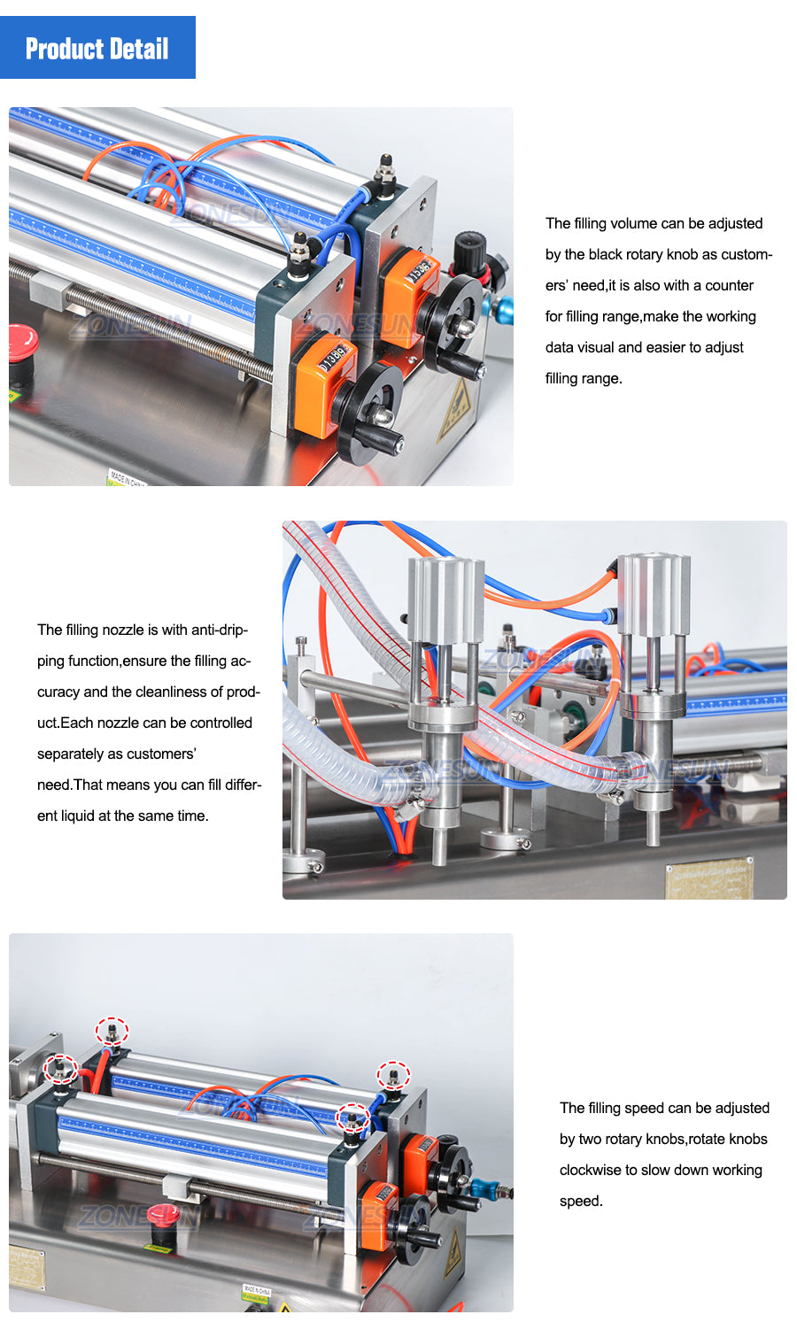 ZONESUN 2 Nozzles Full Pneumatic Liquid Olive Oil Filling Machine