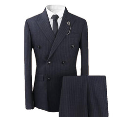 3-Piece Double Breasted Stripe Suit Black